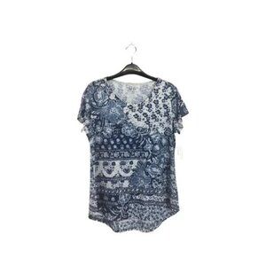 Style & Co. Cap Sleeve Top Women's Small Denim Blue Print New